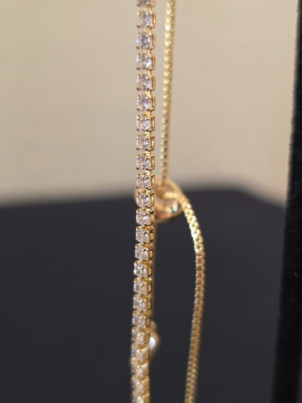 Elegant Gold Adjustable Slider Tennis Bracelet Round Classic Sparkling Crystals